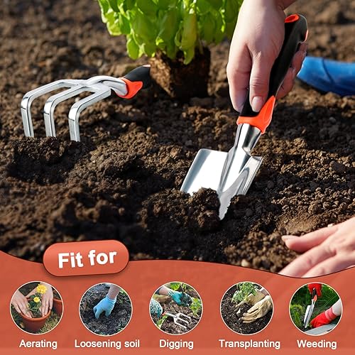 Miniatura 6 de Juego de herramientas de jardín, paquete de 2 herramientas de jardinería resistentes, incluye pala de jardín y herramienta de garra de rastrillo de