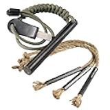 bayite 4 Inch Survival Flint Fire Starter Ferro Rod Kit with Striker, CrocSee Pack of 3 Survival Wick Hemp Cords Tinder