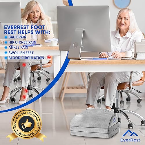 Miniatura 4 de EverRest Reposapiés debajo del escritorio para uso en la oficina, pies más cálidos, 3 alturas ajustables, taburete ergonómico alto para silla de