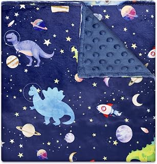 Baby Blanket for Boys Girls, Minky Blanket with Dotted Backing for Toddler, Super Soft Newborn Blanket Shower Gifts, 30 x 40 Inch, Blue Space Dinosaur…