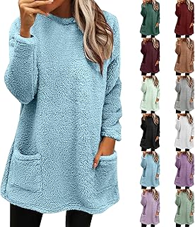 Womens Comfort Cozy Sweaters for Anxiety Long Sleeve Round Neck Lightweight Casual Pullover Winter Warm Long Tops