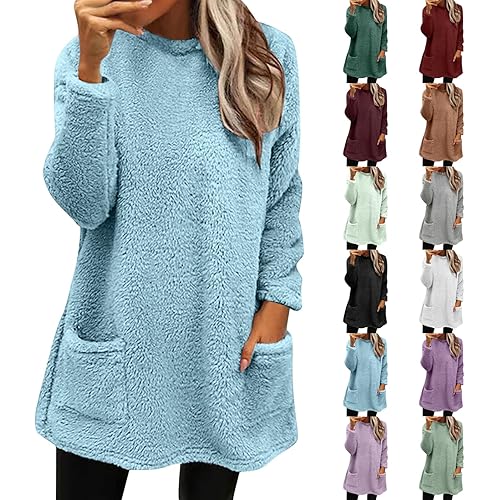 Womens Comfort Cozy Sweaters for Anxiety Long Sleeve Round Neck Lightweight Casual Pullover Winter Warm Long Tops