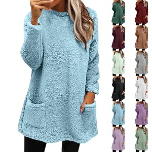 Womens Comfort Cozy Sweaters for Anxiety Long Sleeve Round Neck Lightweight Casual Pullover Winter Warm Long Tops