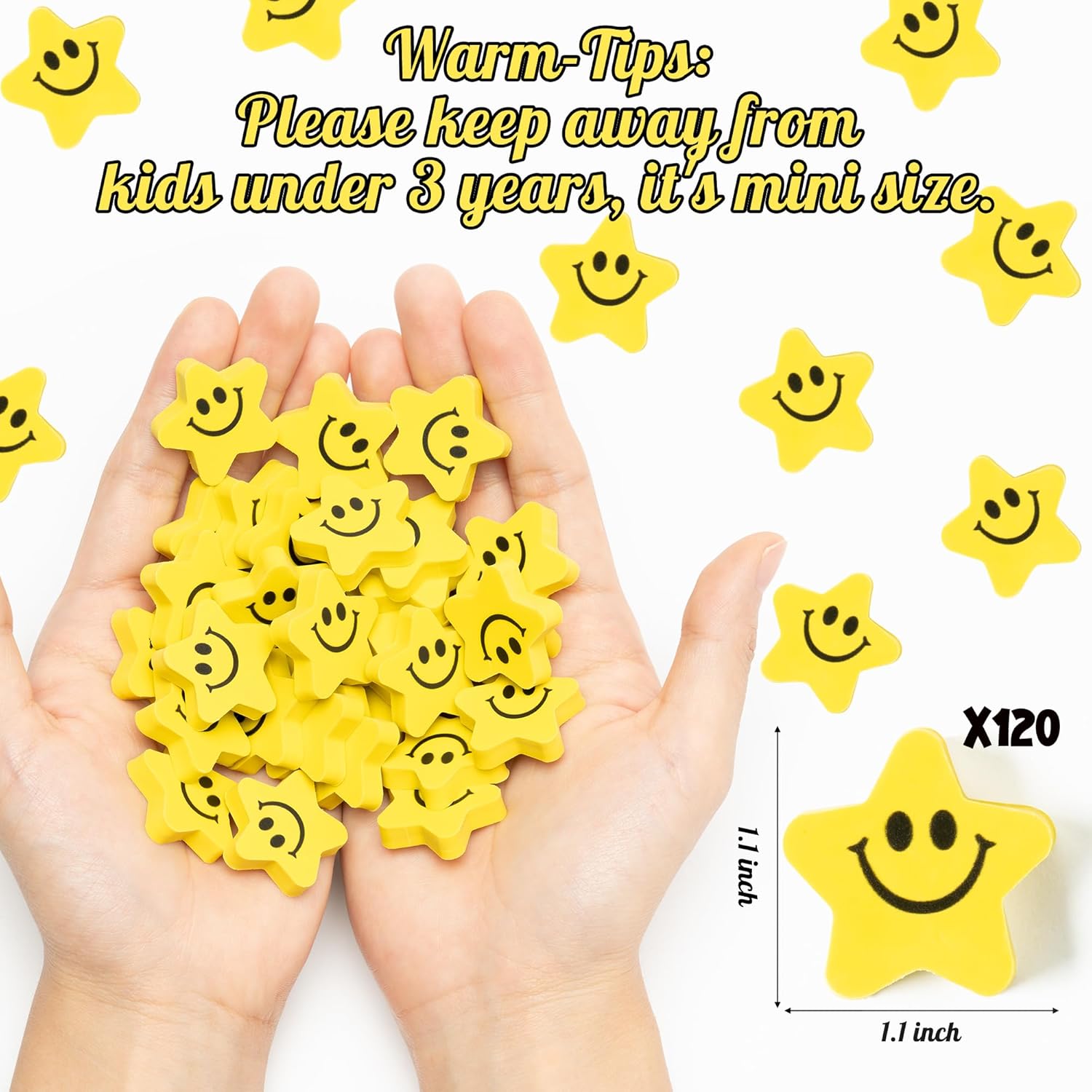 DGjianfei スマイルフェイス付き星型ミニ消しゴム 楽しいスマイリーフェイス イエロー漫画消しゴム詰め合わせ かわいい笑顔のデ