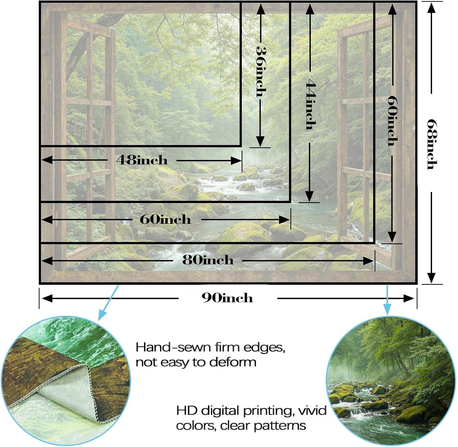 Accnicc Window Forest Tapestry Green Nature Jungle Wall Tapestry for Bedroom Aesthetic Rainforest Stream Outdoor Landscape Extra Large Tapestries Wall Hanging for Dorm Living Room Decor 90 x 68 Inch