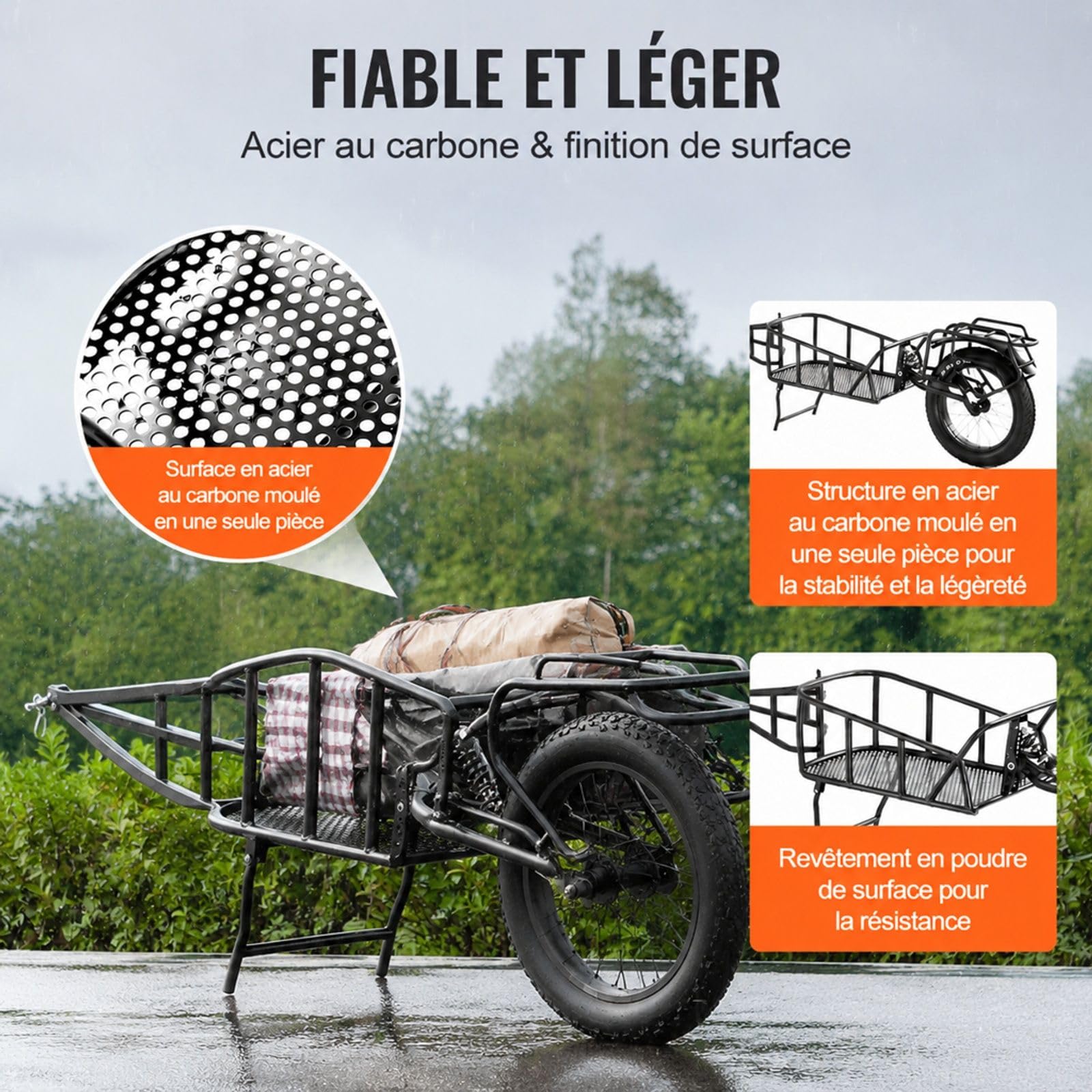 Remorque de vélo pour fret, capacité de Charge 32 kg, Structure à dégagement Rapide, Rangement Compact, Cadre en Acier au Carbone