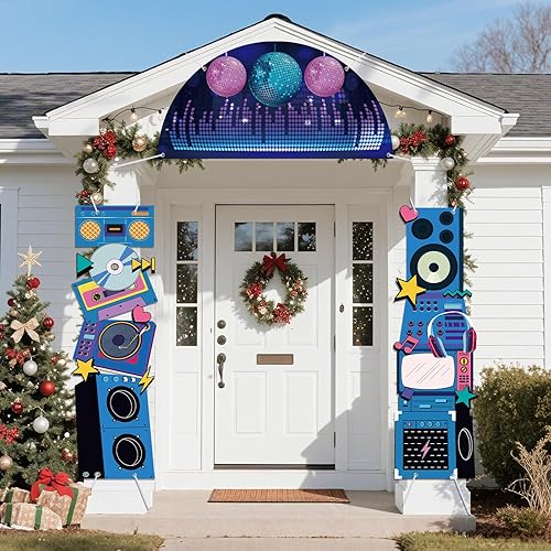 Telón de fondo de discoteca para decoración de fiesta de cumpleaños, regreso a los años 80, 90, retro, para porche, radio, boombox, cabina de fotos,