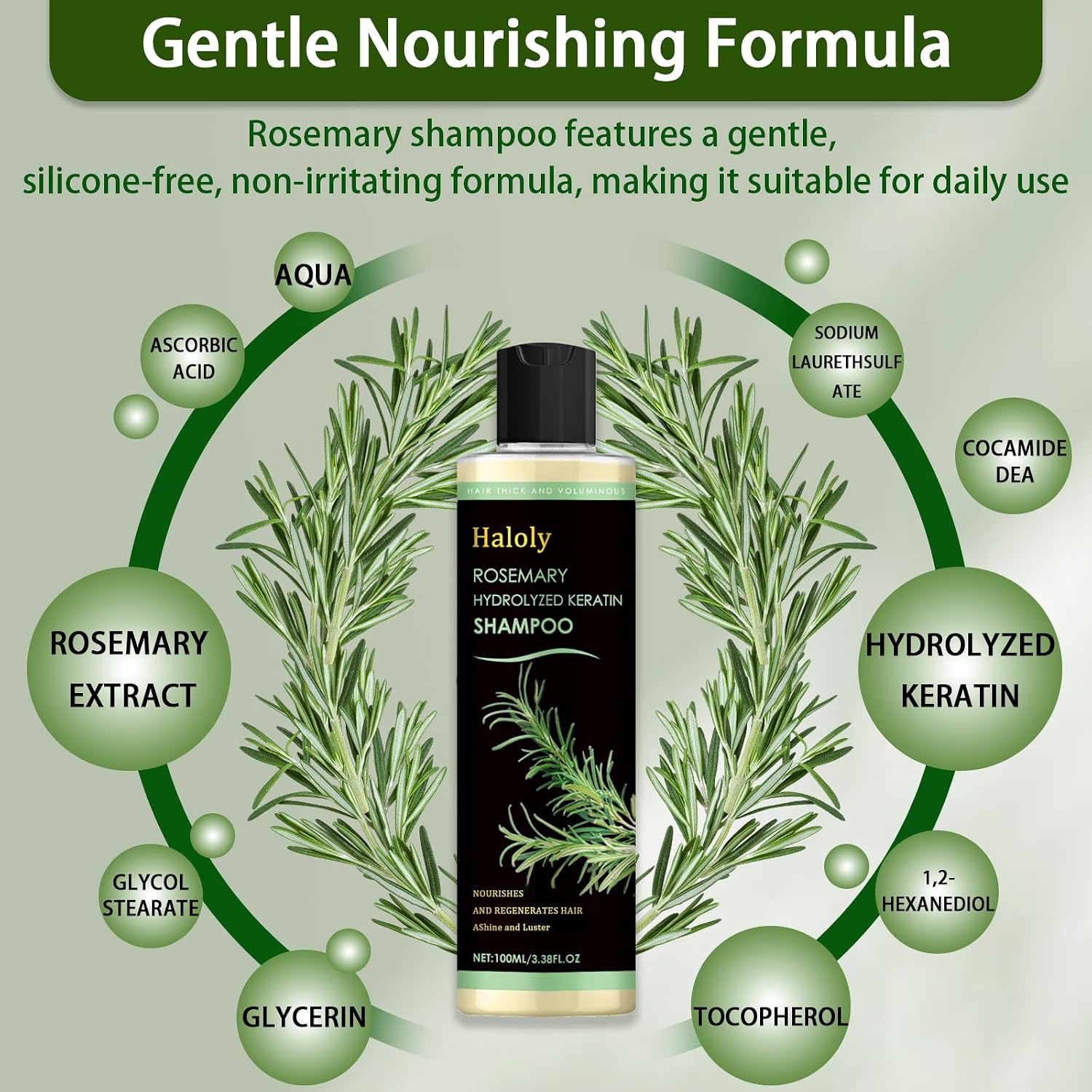 New 2026 Organic Rosemary Hair Growth Shampoo, Rosemary Hydrolyzed Keratin Shampoo - Volumizing, Sulfate-Free,for Thinning Hair & Hair Loss,Nourishes and repairs hair strands,Unisex Formula image 3