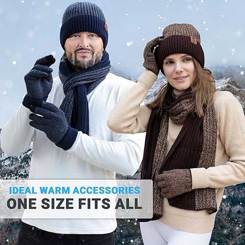 Miniatura 5 de Gorro de punto para invierno, bufanda larga y cálida, guantes para pantalla táctil, para hombres y mujeres, con forro polar