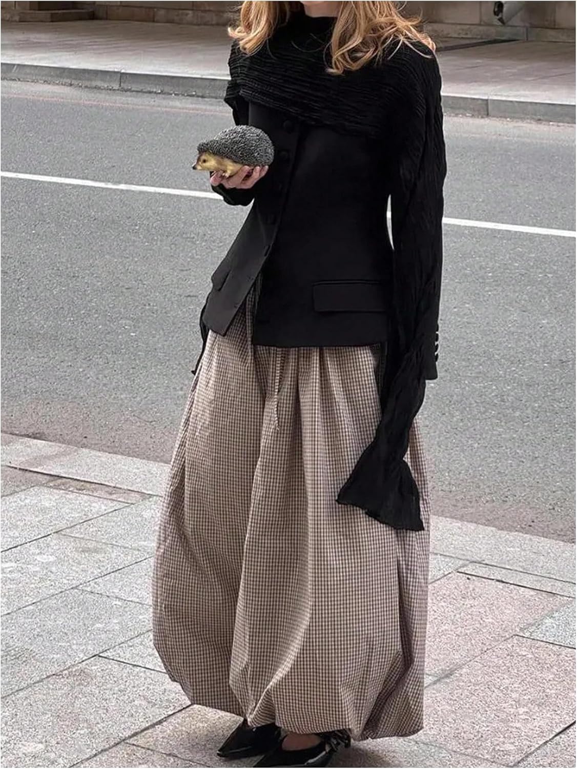 MakeMeChic Women's Plaid Baggy Wide Leg Pants Balloon Ruffle Harem Pants with Pocket - Image 4