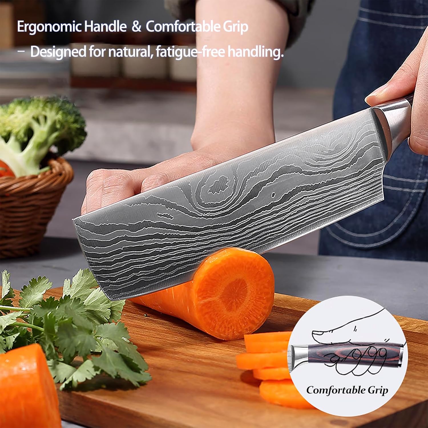 Japanese Nakiri Knife-7", High Carbon Stainless Steel Nakiri Chef Knife, Ultra-Sharp Multipurpose Kitchen Knife for Meat & Vegetables, Ergonomic Pakkawood Handle - Image 8