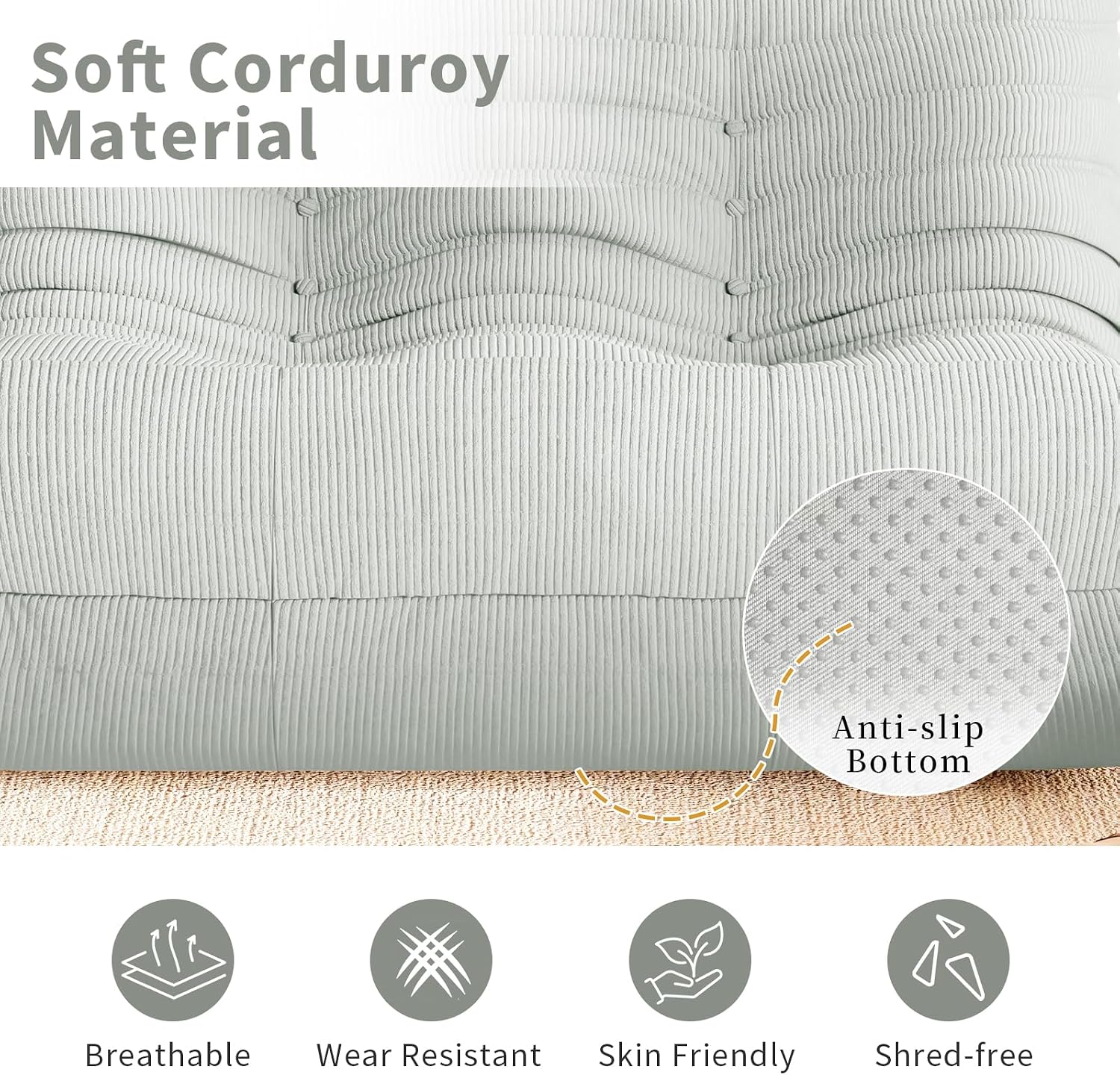 Bean Bag Chair Sofa Fireside 3 Seat Lounger Couch for Adults Corduroy Cozy Lazy Floor Sofa Memory Foam Chair for Home, Apartment and Gaming Venue,Mint Green