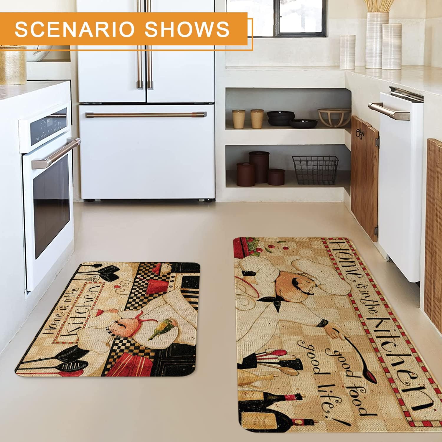 Roszwtit Farmhouse Kitchen Rugs and Mats Set of 2, Home is The Kitchen Chef Kitchen Mat, Seasonal Holiday Cooking Sets Washable Non-Slip Floor Mats for Home Kitchen Decor - 17x29 and 17x47 Inch
