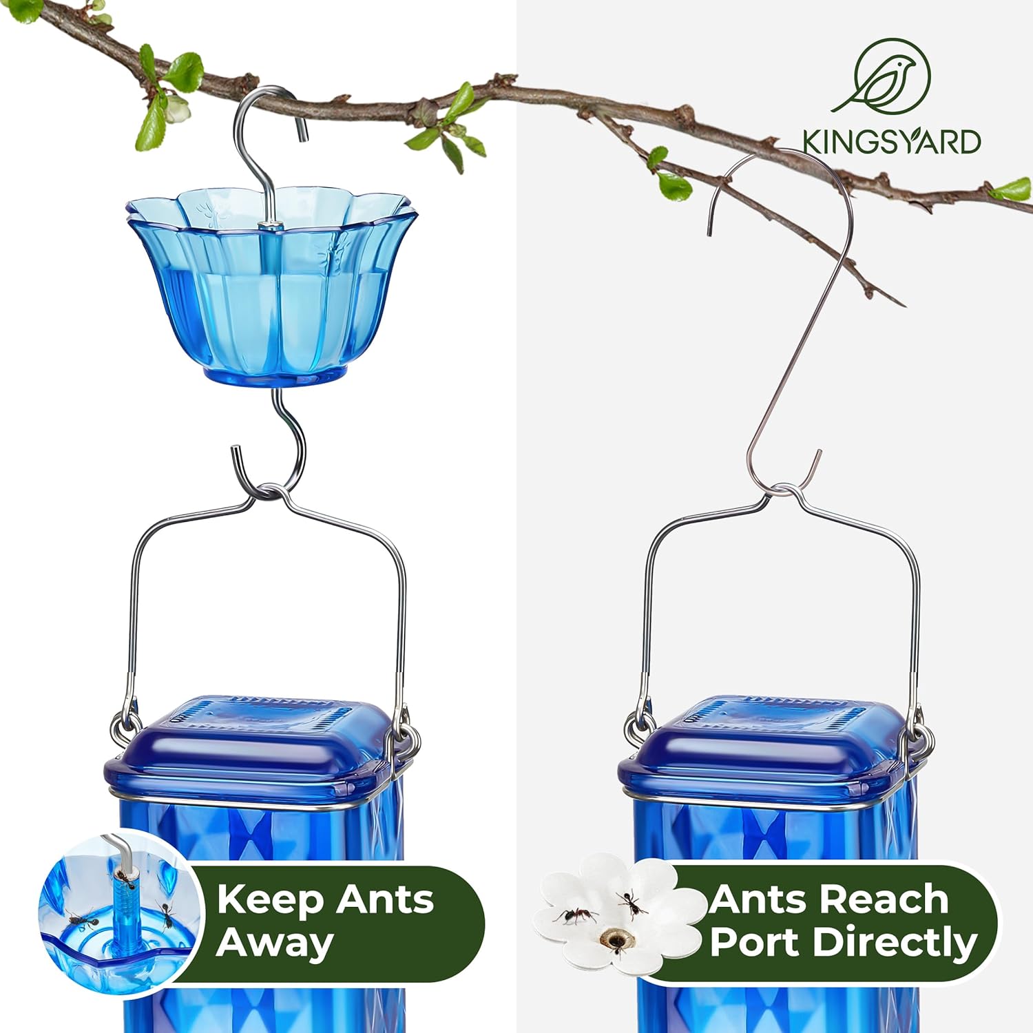 Kingsyard Glass Hummingbird Feeder for Outdoor Hanging, 24 Ounces, 6 Feeding Ports, Bird Nectar Feeder for Garden Décor, Ant Moat Included, Blue - Image 4