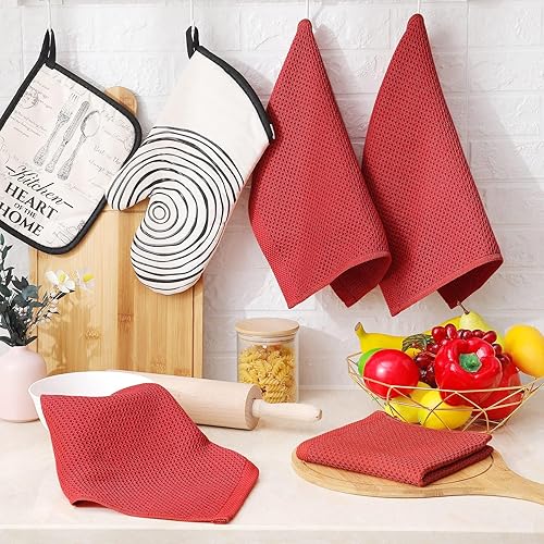 Miniatura 106 de Homaxy Trapo de cocina de 100% algodón, tejido de punto gofre, ultrasuaves, absorbentes, de secado rápido, para limpiar, 13 x 28 pulgadas, paquete
