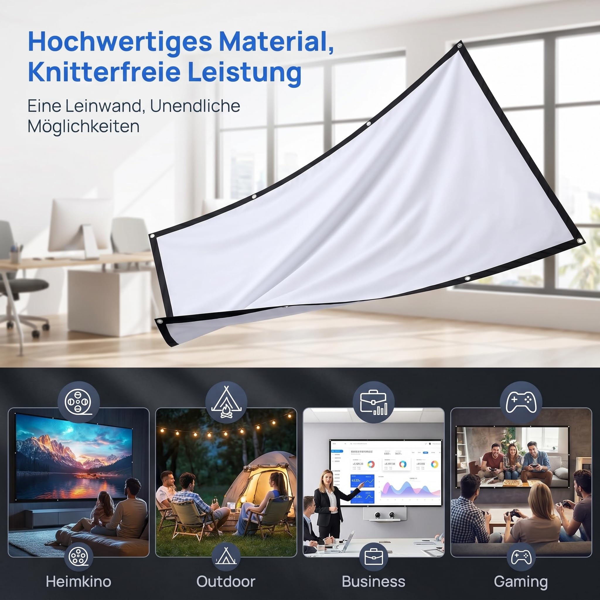 Beamer Leinwand Outdoor mit Stativ, Tragbar Projektor Leinwand 100 Zoll, 16:9 4K HD Projektor Leinwand Tragbar, Filmleinwand Indoor Projektor Tragbare Outdoor Kino für Heimkino Gartenkino Theater