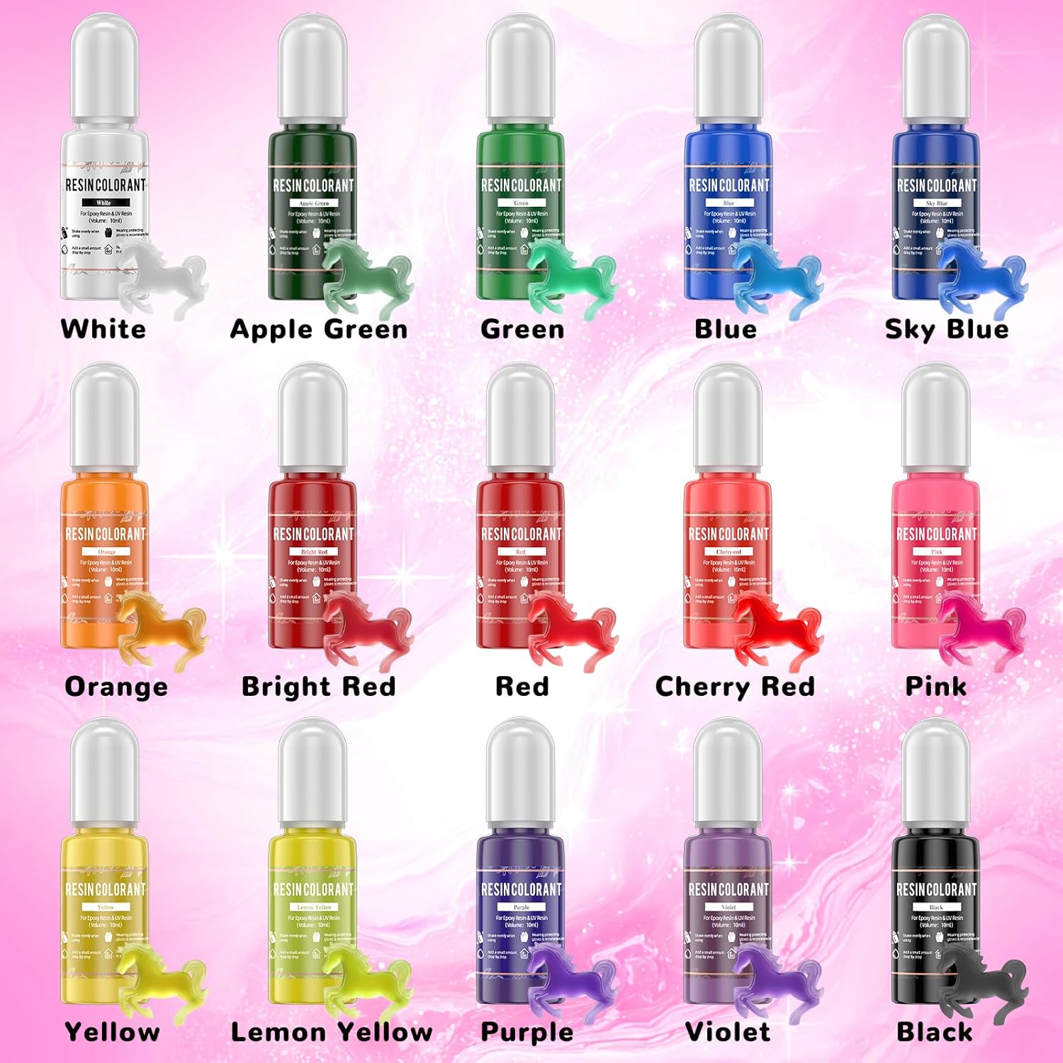 15 Colors Epoxy Pigment, Non-Toxic Epoxy Resin Dye Colorant for Resin Coloring, Resin Art Jewelry Crafts DIY Making (Each 0.35oz) - Image 2