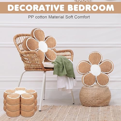 Miniatura 5 de Menkxi Paquete de 2 almohadas decorativas de flores, bonitos cojines de asiento, de felpa suave, bonita decoración de habitación, cojín de suelo con