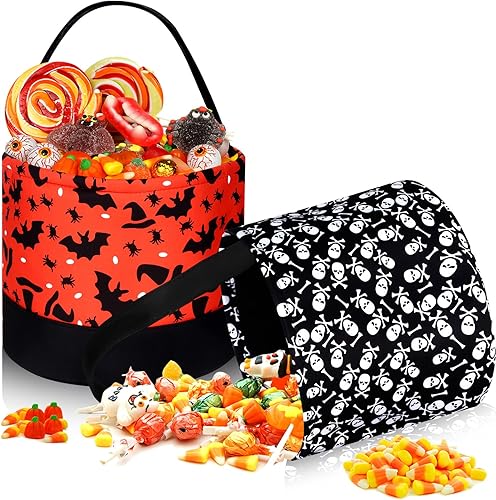 2 bolsas de dulce o truco de Halloween, bolsas de tela para dulces de Halloween, 2 estilos (calavera y murciélago), Varios colores
