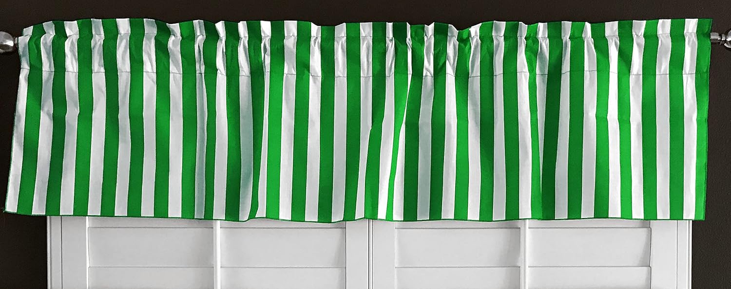 lovemyfabric Cotton Blend Striped Print Kitchen Curtain Valance Window Treatment (58"X32", Christmas Green & White)