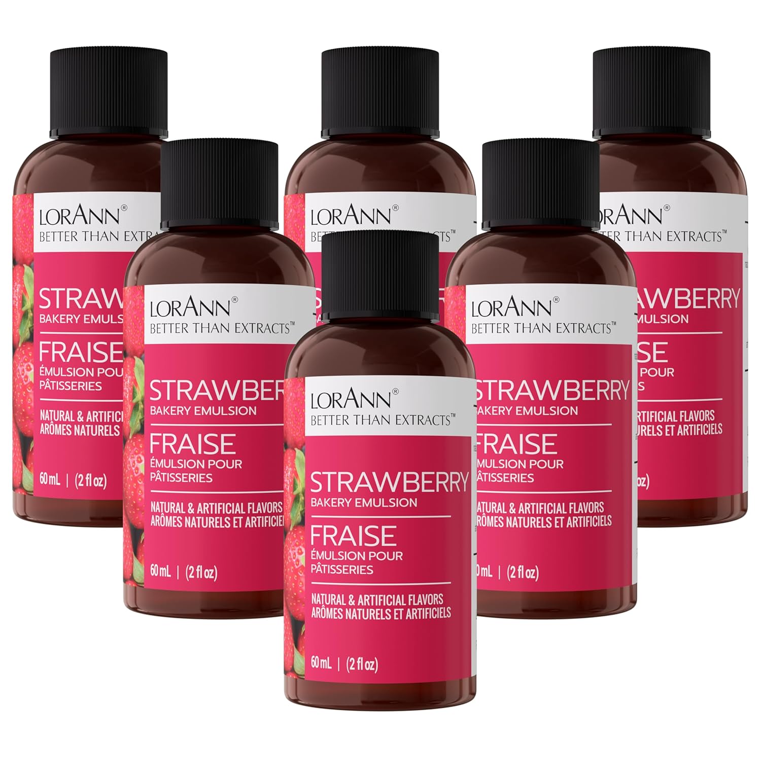 LorAnn Oils Strawberry Bakery Emulsion: True Essence, Ideal for Boosting Fruit Tones in Cakes, Cookies & Desserts, Gluten-Free, Keto-Friendly, Extract Substitute Essential, 2 Oz, 6 Pack