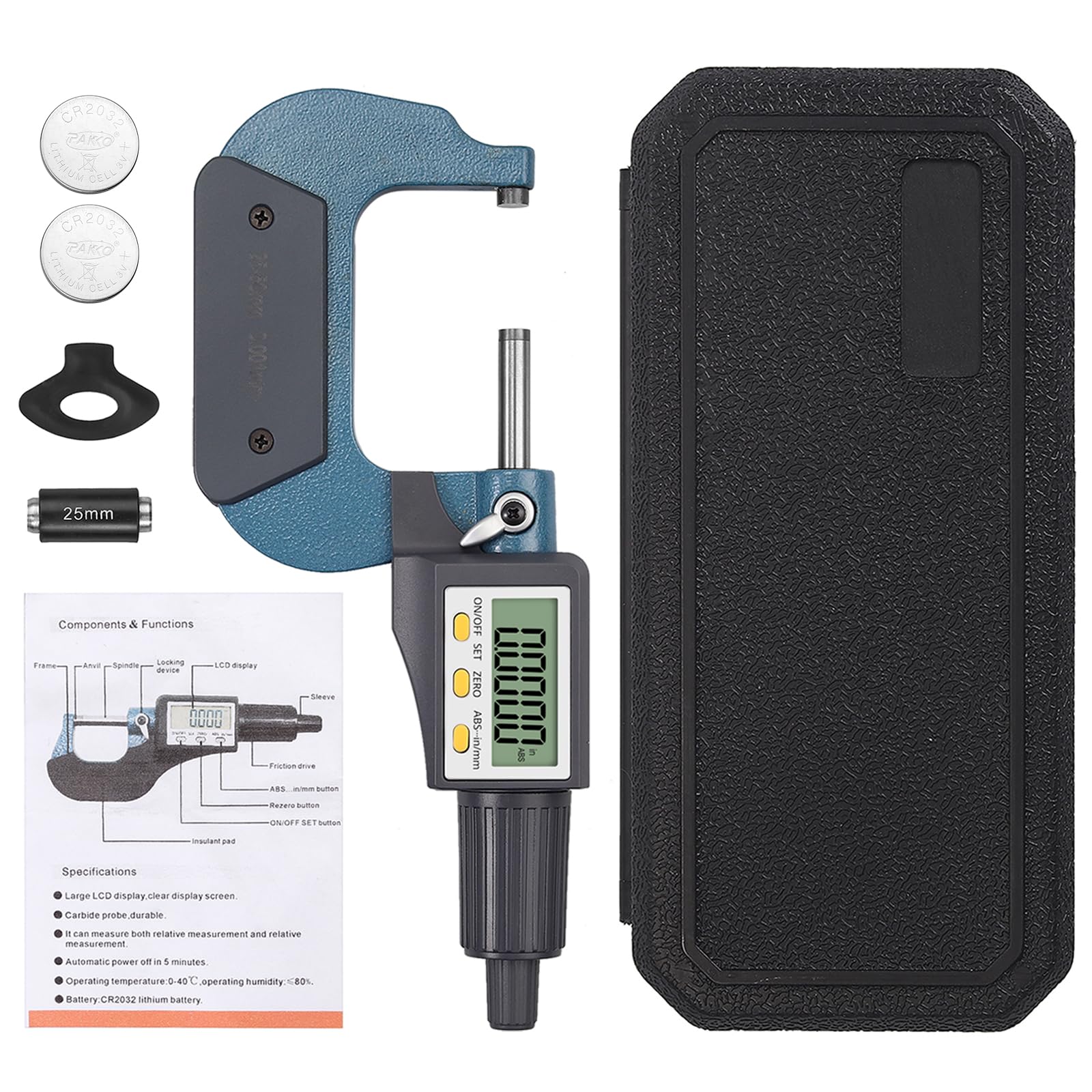 AUTOUTLET Micromètre Numérique Extérieur LCD Multifonction 25mm-50mm 0.001mm Pouces Métriques Affichage Numérique et Lecture d'Échelle 2 en 1 avec Fonction d'Arrêt Automatique et Maintien des Données