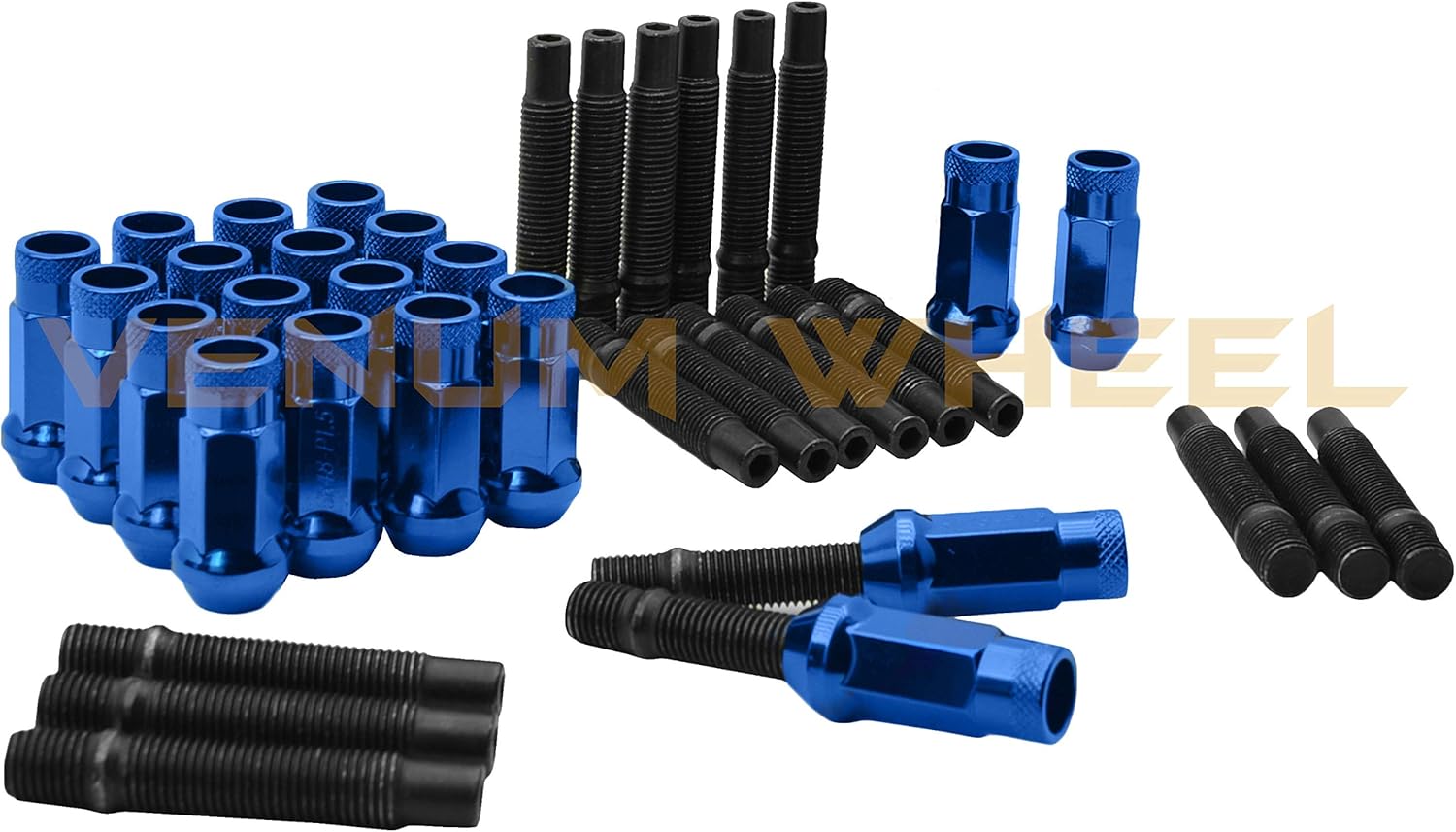 4 Pc 5x112 MM Hub Centric Wheel Spacers 5 MM (66.56 Wheel Bore) + 90 MM M14x1.5 Stud Conversion + Blue Lug Nuts Works with Audi 09-19 A4 A5 A6 A7 A8 S4 S5 S6 S7 RS5 RS7 Q5 SQ5