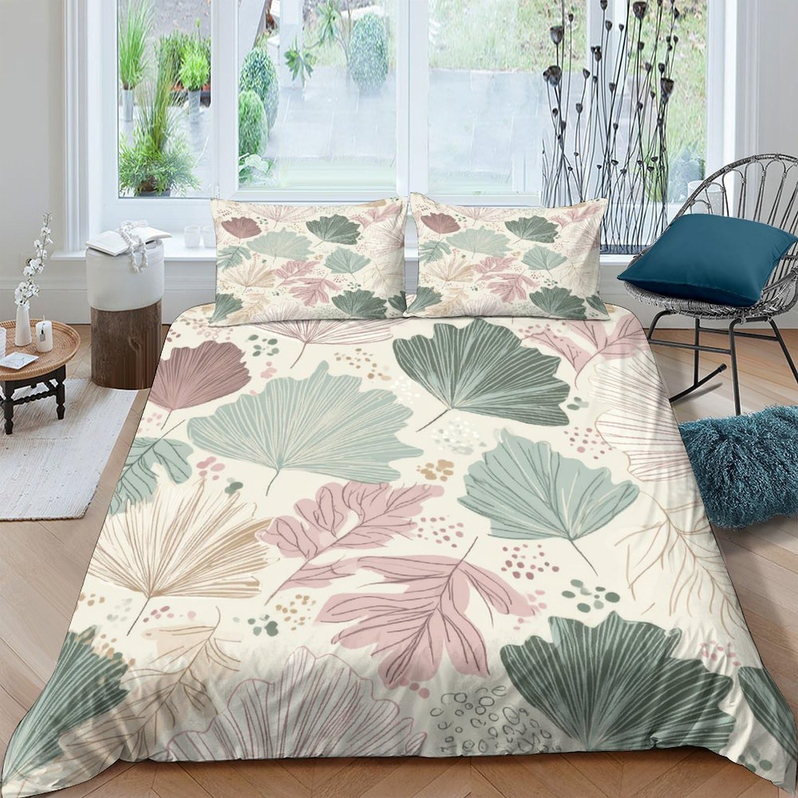 Ctjqhvkz Style-9 3D Printed Botanical Leaf Fitted Sheet Microfiber Soft Pastel Green Pink Bed Cover For Bedroom Dorm Mattress Decor Single（135X200cm）
