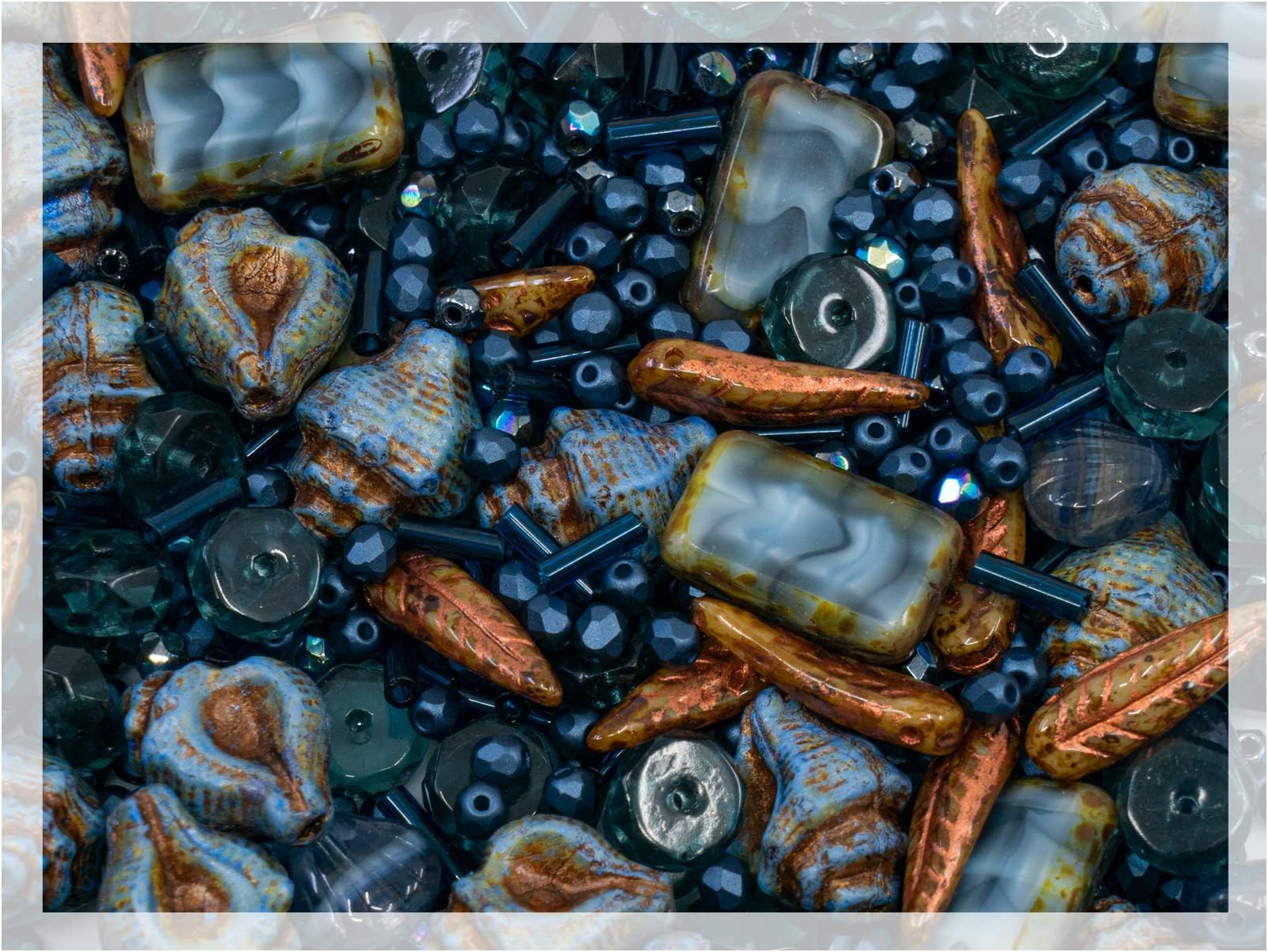 Bohemia Crystal Valley60 g Mix of Unique Czech Glass Pressed Beads, Dark Blue, Table Cut, Matte and Glossy, Faceted Fire Polish, Hand Made Set Kit BCV