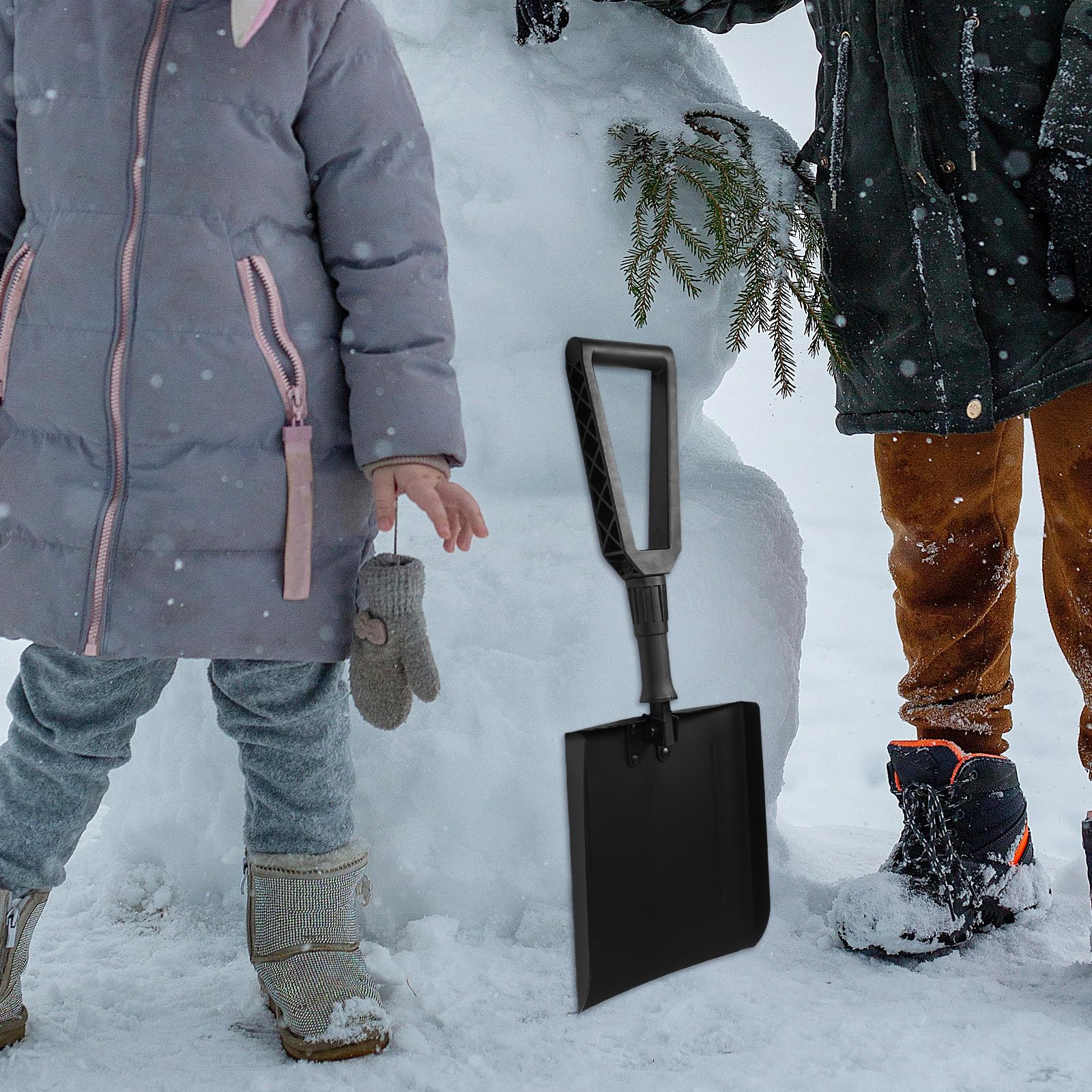 DOITOOL Pala de Nieve Plegable para Coche Mango de Hierro y Bolsa de Tela, Herramienta Portátil para Quitar Nieve en Entradas y Camping