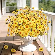 Real Looking Artificial Daisy Flowers for Outdoors, 5 Bundles Yellow Faux Flower Daisies UV Resistant Realistic Spring Summer Fake Flowers for Outside Planters Porch Decor