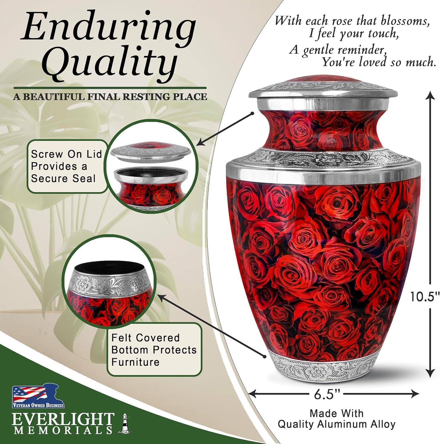Crimson Rose Urn for Ashes for Women – Large Cremation Urns for Adult Female – Memorial Funeral Urn for Human Ashes, Home Display, or Burial (Large, Adult) - Image 3