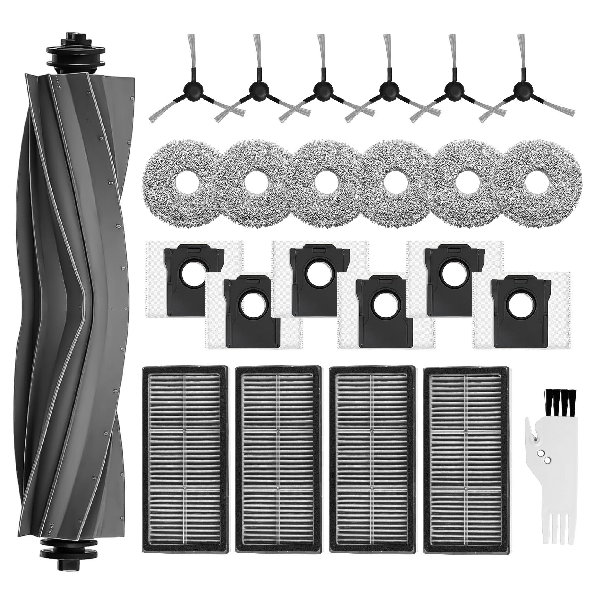 24-częściowy zestaw akcesoriów do L10s Pro Ultra Heat/L10s Ultra Gen 2/X30 Ultra/X40 Ultra, zestaw zawiera 6 ręczników, 6 szczotek bocznych, 6 szczęk próżniowych, 4 filtry, 1 szczotkę główną, 1 małą