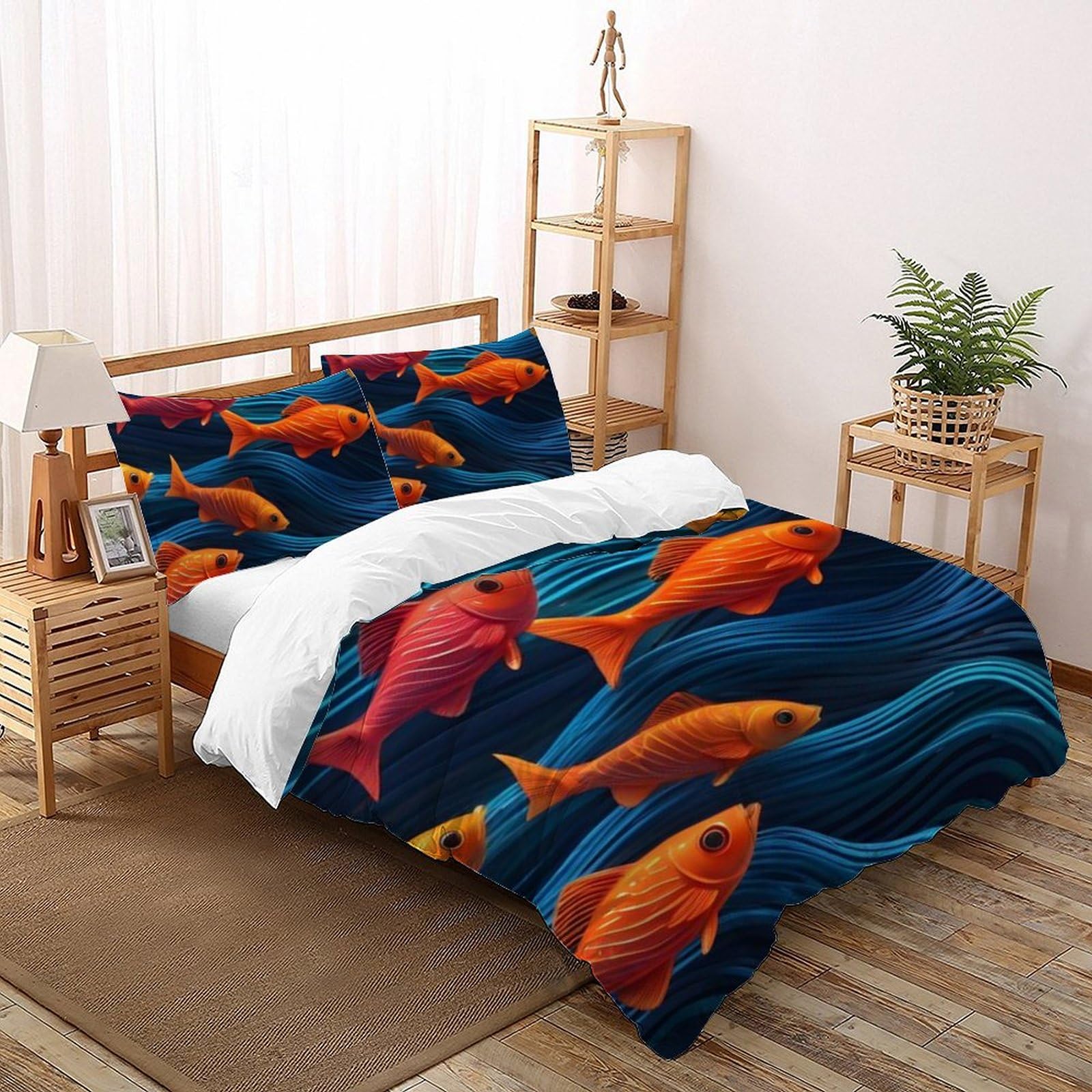 Housse de couette de 200x200cm animaux marins avec fermeture éclair pour lit