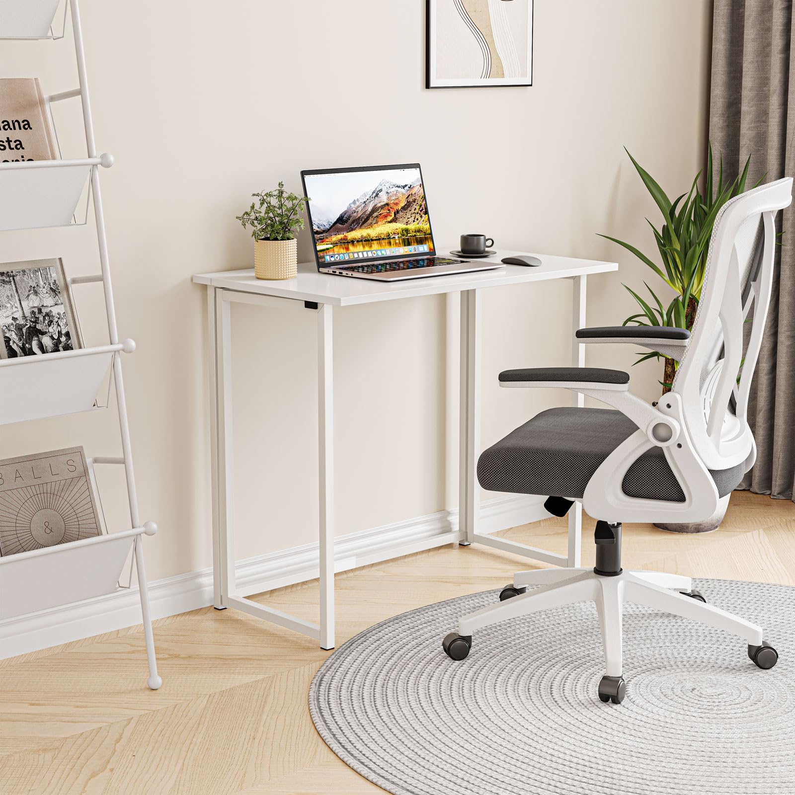 Dripex Mesa Escritorio Plegable, Mesa Ordenador, Compacto sin ensamblaje, Mesa de Estudio para Casa Oficina, Escritorio para computadora Manualidades, Blanca, 80 x 45 x 74 cm
