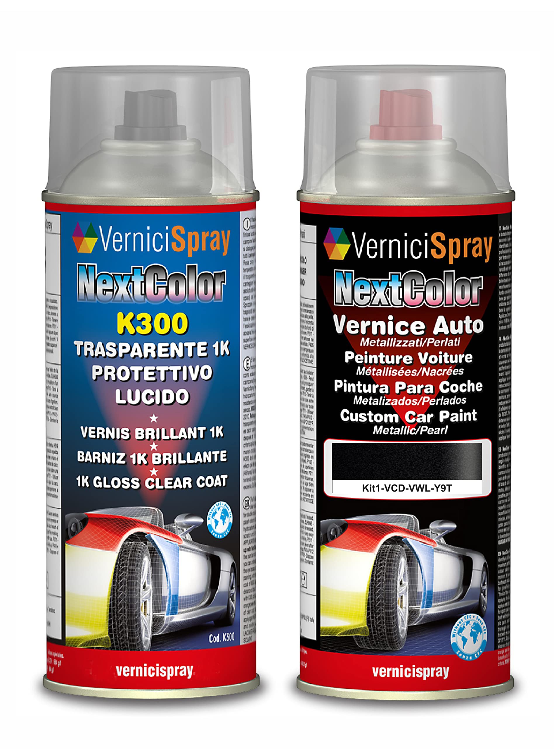 Kit Vernice Auto Spray compatibile con VOLKSWAGEN/AUDI A3/S3 Y9T MYTHOSSCHWARZ PRL Trasparente Lucido kit ritocco vernice metallizzata 400+400 ml di Vernice Spray Graffi Auto