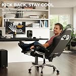Ergonomic Gaming Chair with Footrest, Heavy Duty 330lbs Office Chair, Massage Lumbar Support, Adjustable Height & Headrest Pillow, Comfortable for Back Pain Relief, Streaming, Long Gaming, White