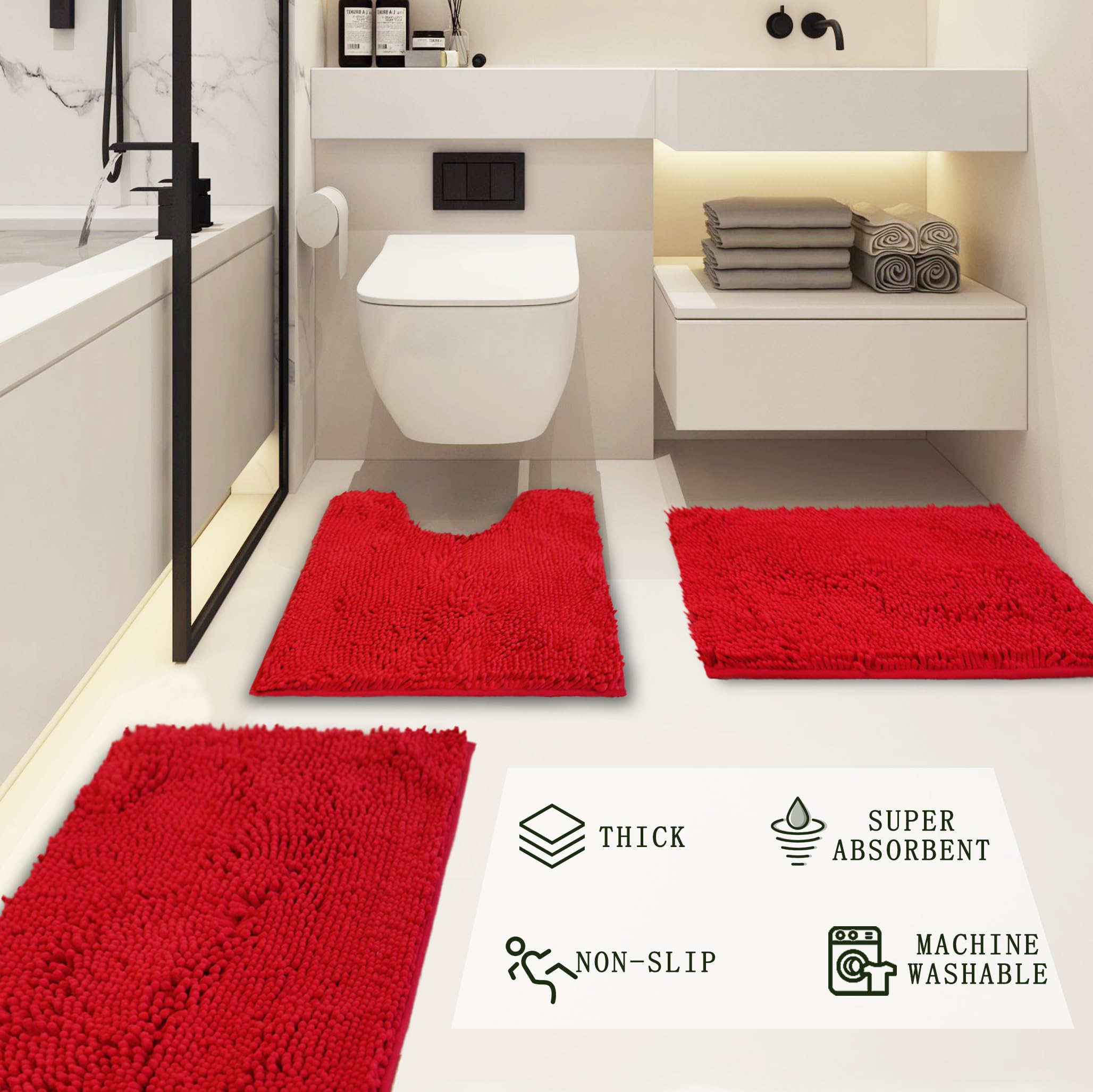 Tappeti da bagno in ciniglia, extra spessi e assorbenti, antiscivolo, lavabili in lavatrice, asciugabili in asciugatrice, morbido e accogliente, da utilizzare sotto la doccia, vasca da bagno