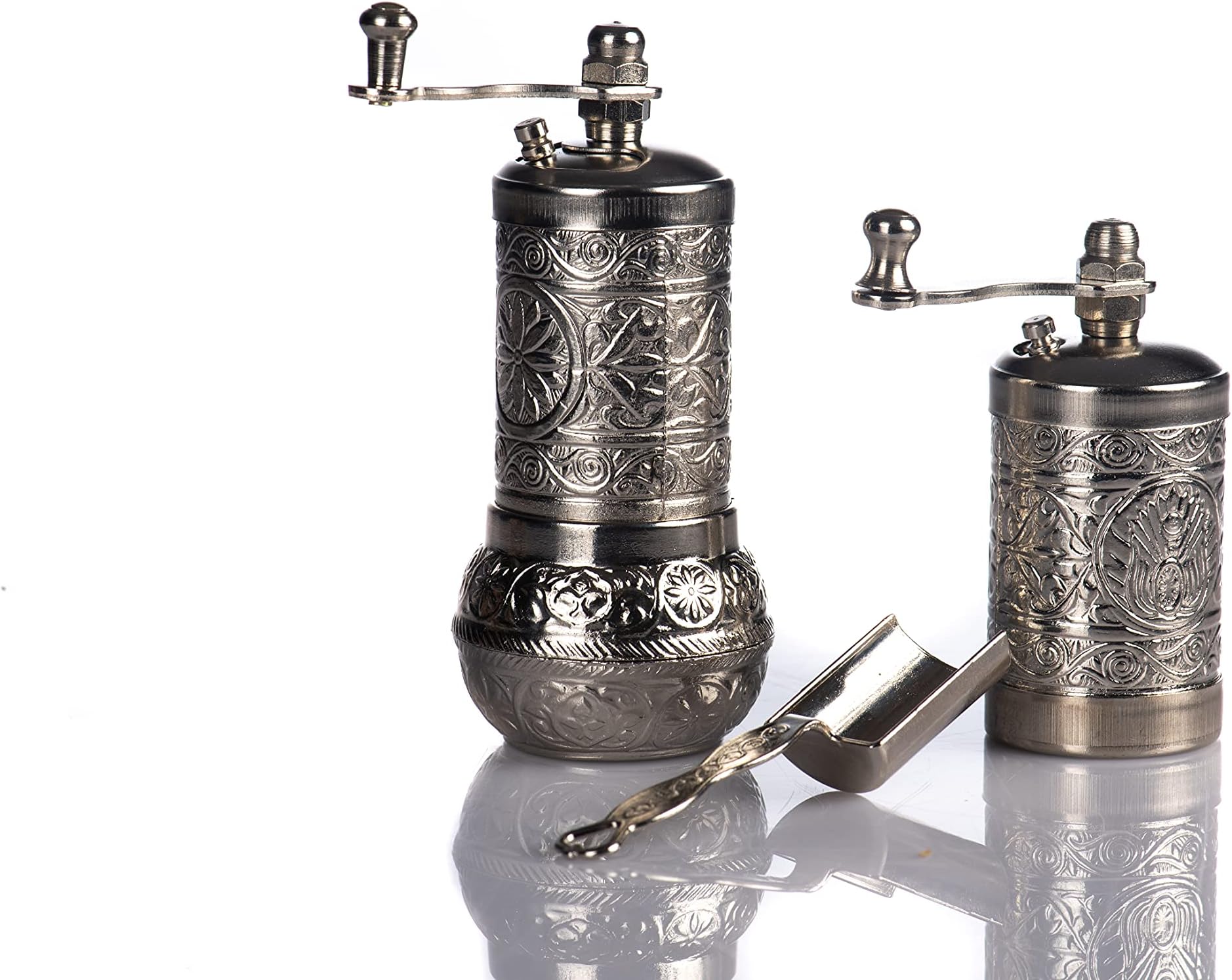 Salt And Pepper Grinder Set - Manual Spice Grinder - Salt & Pepper Mill (Bright Silver)