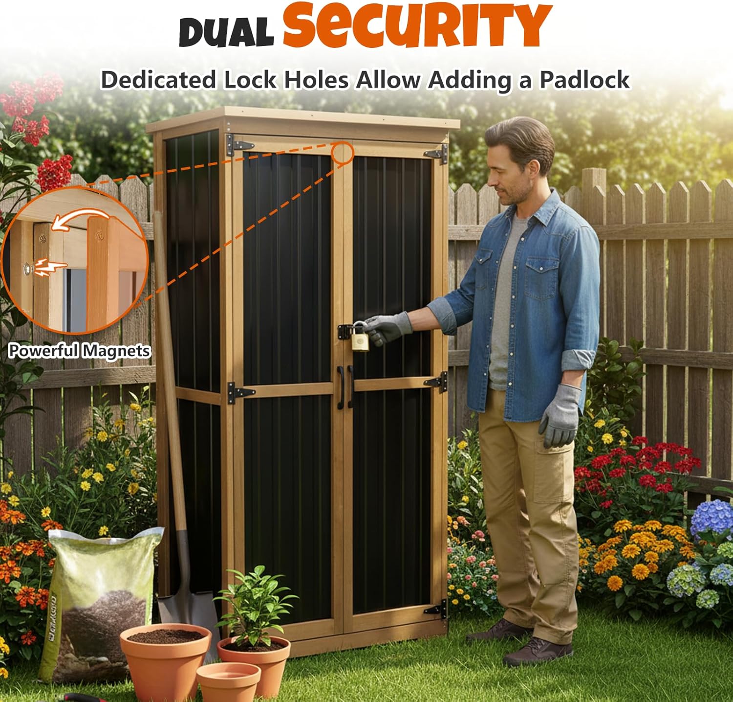 Waterproof Outdoor Storage Cabinet with Adjustable Shelves - Tall Lockable Tool Shed & Organizer for Patio, Backyard, Garden