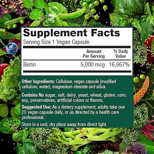 Miniatura 5 de PlantFusion Biotina vegana de biotina vegana prémium para mujeres y hombres (5000 mcg), vitaminas naturales para la piel y las uñas, 120 cápsulas