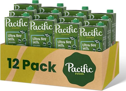 Pacific Foods Original Ultra Soy Milk, Plant Based Milk, 32 oz Carton (12 Pack)
