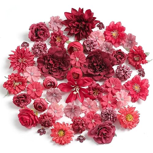Artificial Flowers Heads Combo Red Flowers Mix Silk Flowers Heads