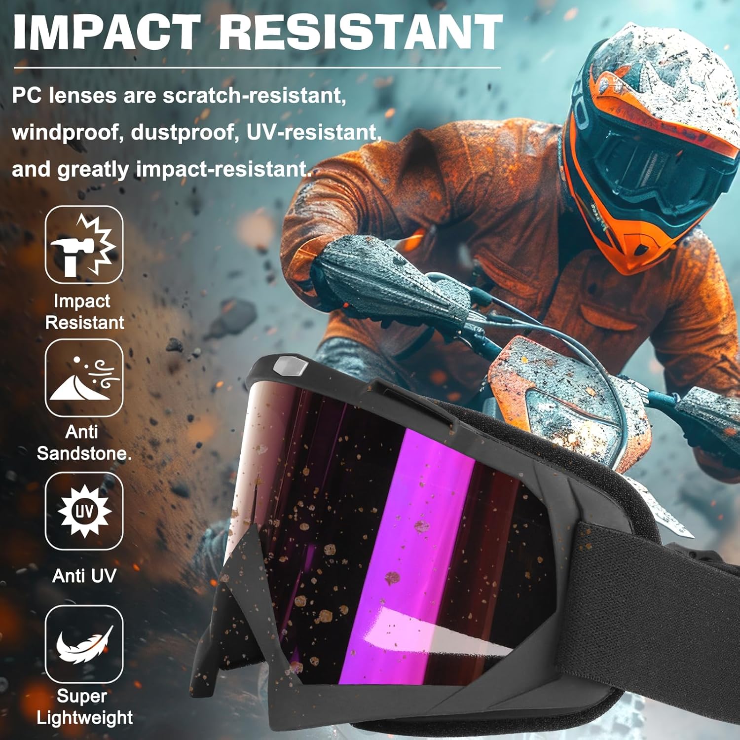 Motorcycle Goggles, Dirt Bike Goggles ATV Offroad Riding Motocross Protective UTV Helmet Glasses for Adults Youth Kids - Image 3