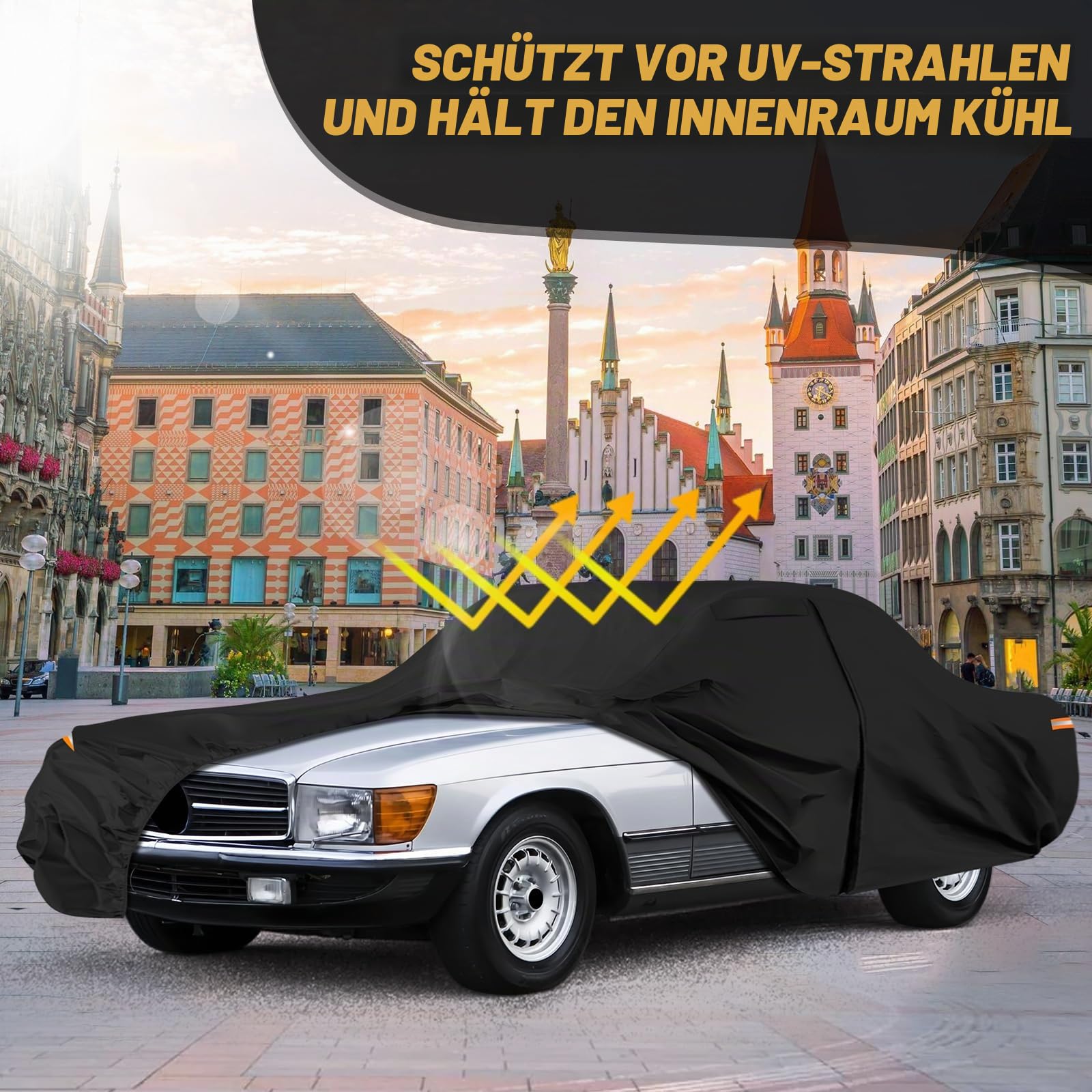 Autoabdeckung Wasserdicht für 1981-2002 Mercedes-Benz SL-Class | Vollgarage Autoplane Auto Abdeckplane Winter Sommer Allwetter Outdoor Abdeckung mit Reißverschluss Tür, Windschutzbänder
