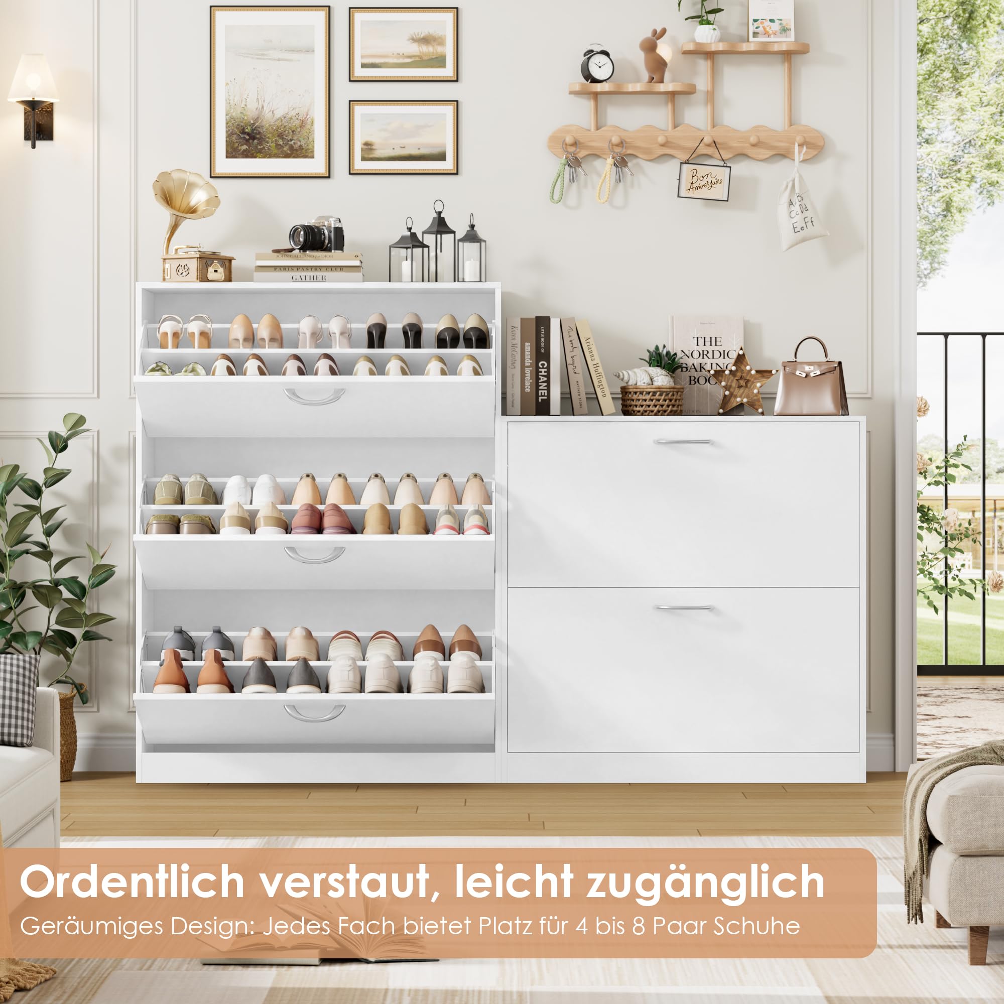 FirFurd Schuhschrank weiß mit Schuhkipper für 12-24 Parre, Schuhregal platzsparend für Schuhaufbewahrung schmaler Schuhschrank 80cm breit für Diele, Flur, Eingang 108x80x23,5cm