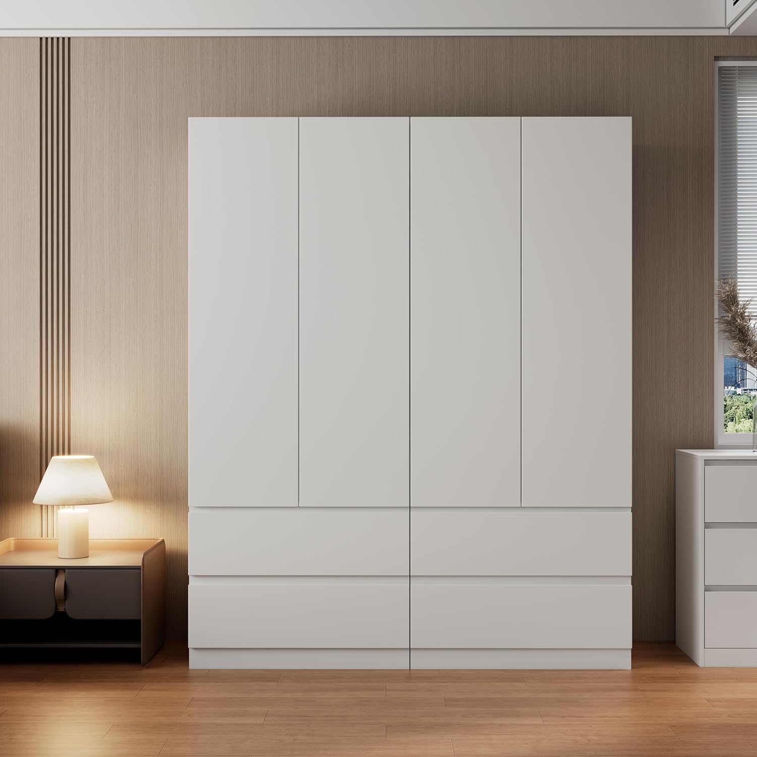 White Armoire Wardrobe Closet with Large Capacity, 78.74" Tall Bedroom Armoire, Wooden Wardrobe Cabinet with 2 Drawers, Storage Shelves and Hanging Rod (2)
