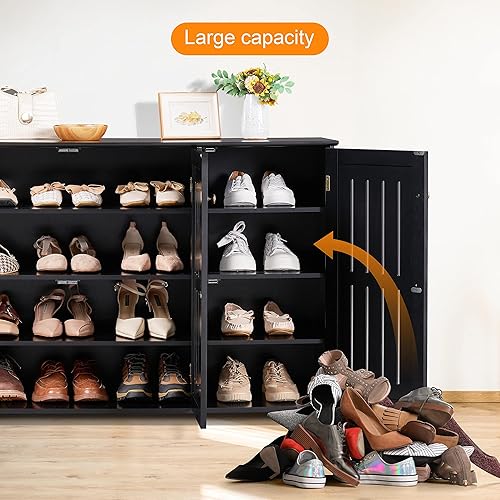 Miniatura 8 de Yaheetech Zapatero de pie ajustable, organizador de almacenamiento de 4 niveles, estantes de entrada, pasillo, muebles para baño, sala de estar,