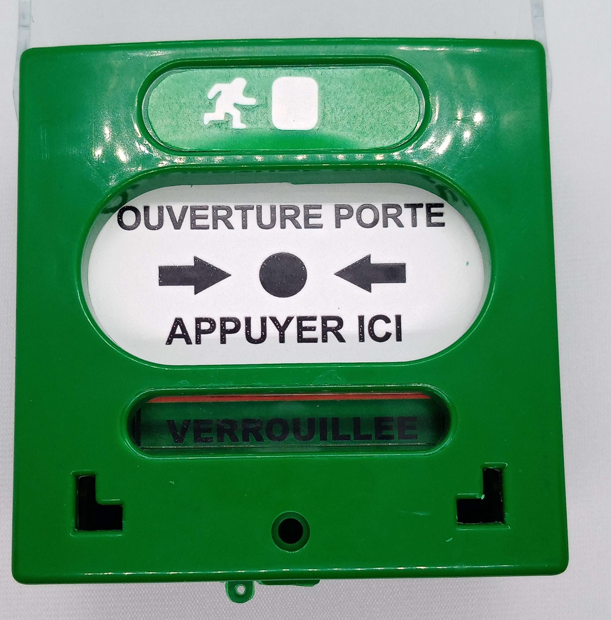 Déclencheur manuel vert 2 contacts avec capot pour déverrouillage d'issue de secours