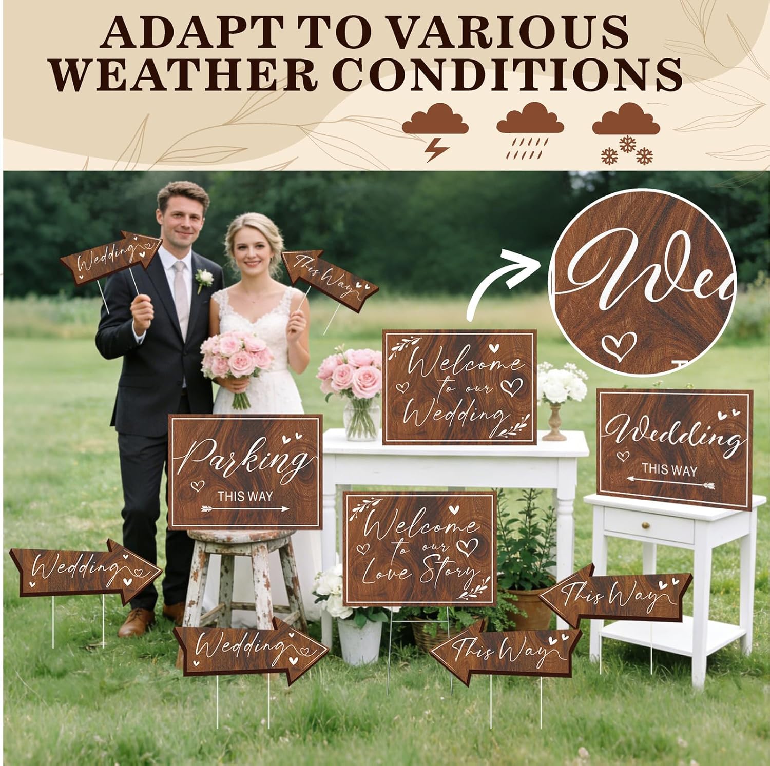 10 Pack Wedding Signs Outdoor Wedding Party Decoration Kits Weddings This Way Sign for Ceremony Reception Double-Sided Marriage Lawn Yard Sign Parking Direction Arrows with Stakes for Bridal Shower